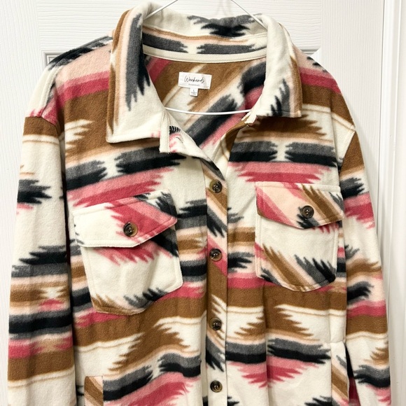 Weekend Everyday Aztec Tribal Print Fleece Shacket Womens Size Large - Picture 3 of 8